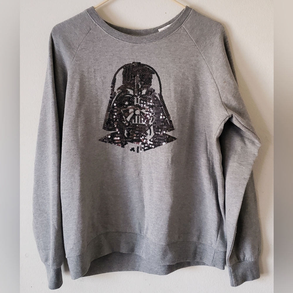 Star Wars Gray Cotton Blend Sequin Darth Vader Sweater